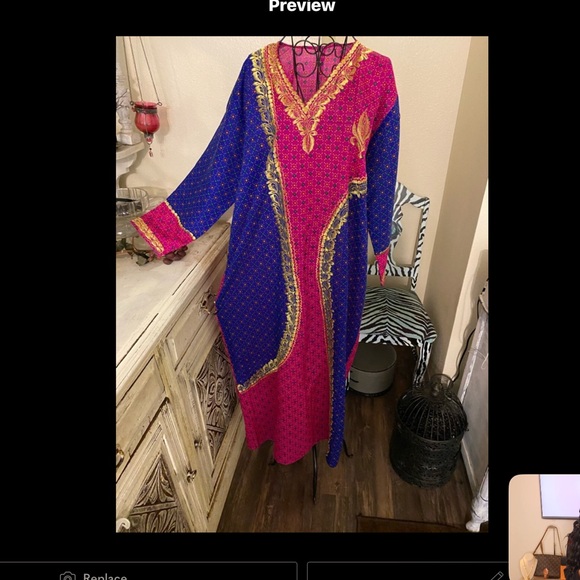Dresses & Skirts - Embroidered Two-Tone Maxi Kaftan - Pink & purple